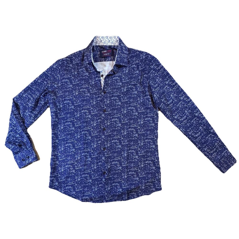 Azaro Uomo Performance Men’s Blue Slim Fit Long Sleeve Button Up Shirt Size M